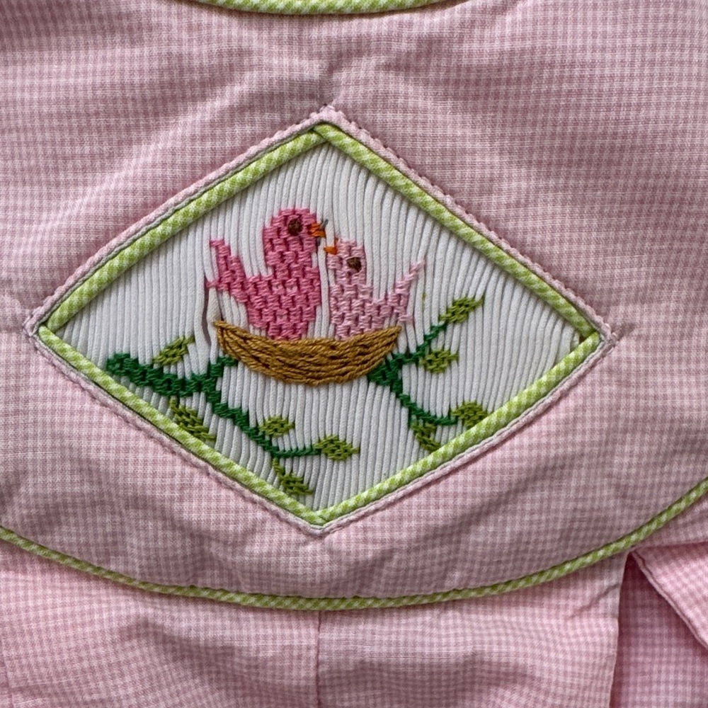 Baby Pink Smocked One Piece with Embroidered Detail - Picture 3 of 4